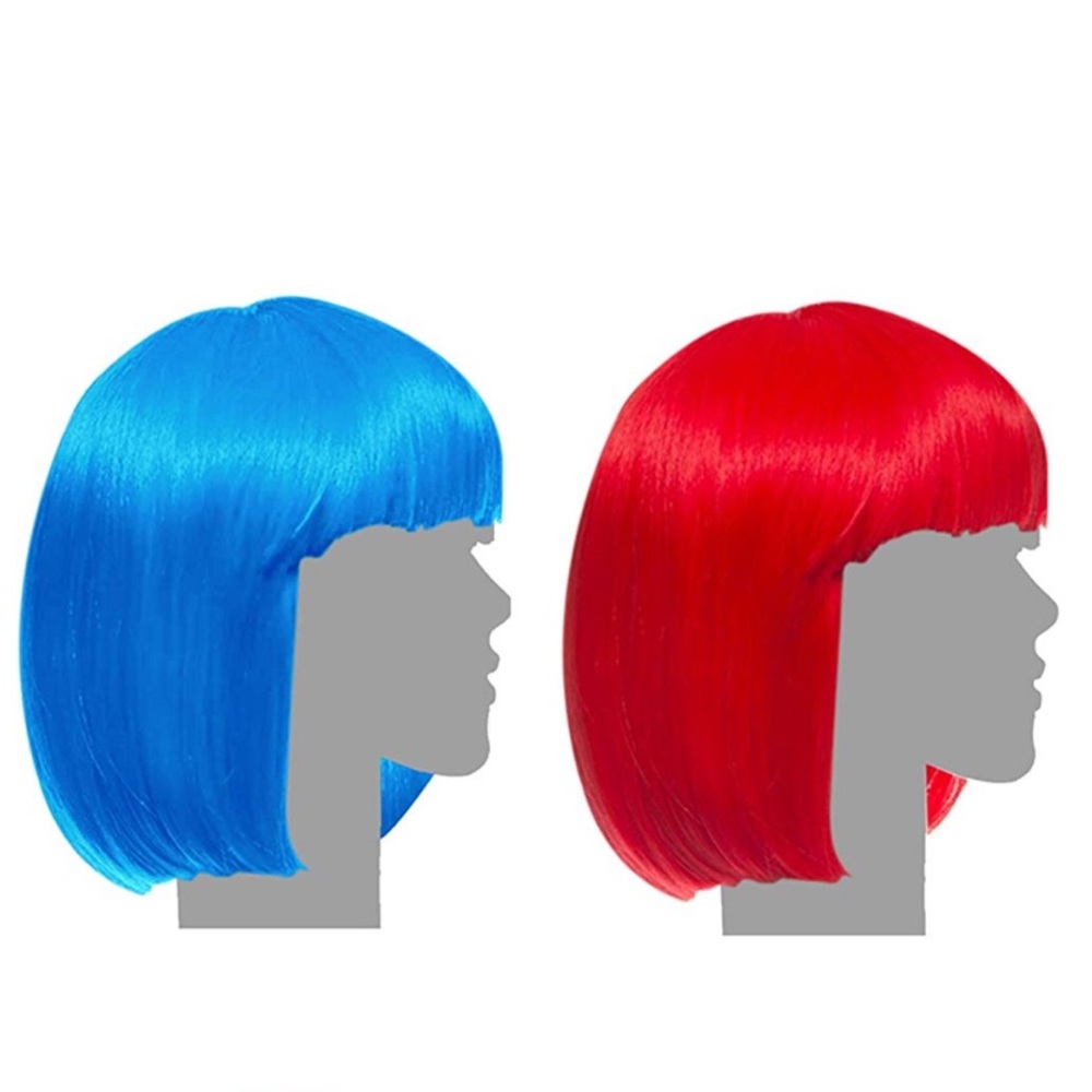 Blue and Red bob cut wigs